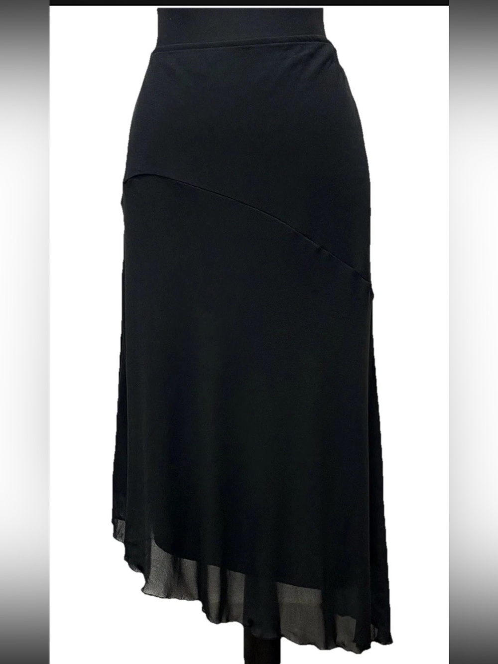 Wild Fable Black Asymmetrical Midi Skirt Sheer Hem Size M NWT